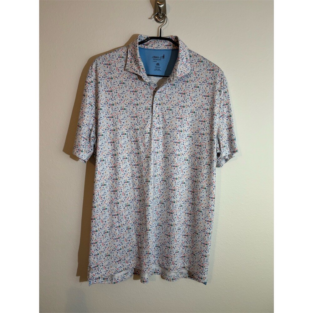 Johnnie-O Golf Polo Shirt Men's L Multicolor Sweet Carolinas Print UPF 50